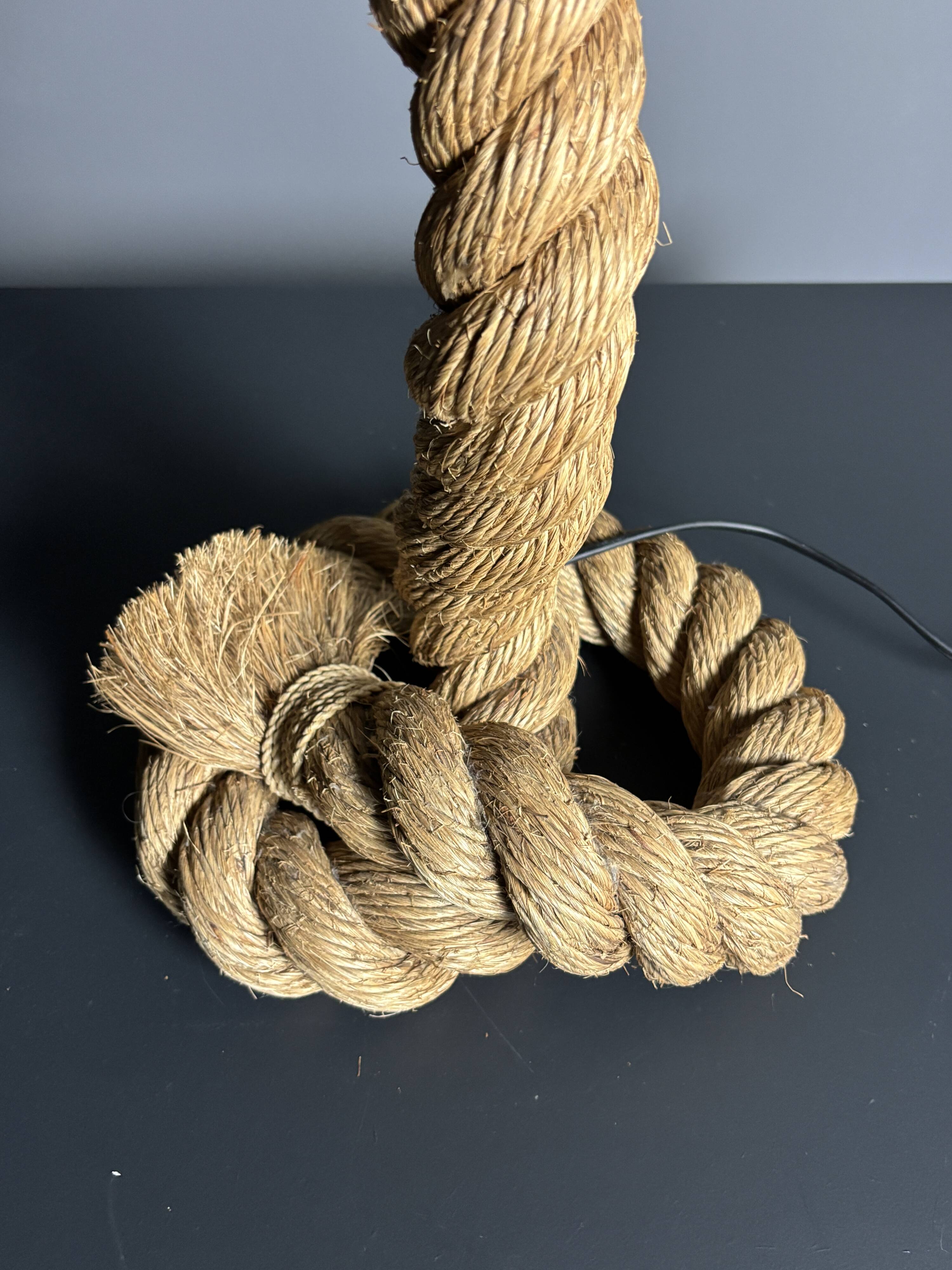Midcentury French brutalist rope table lamp in the style of Audoux & Minet