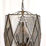 Vintage handmande octagonal glass and brass pendant lantern, Italy