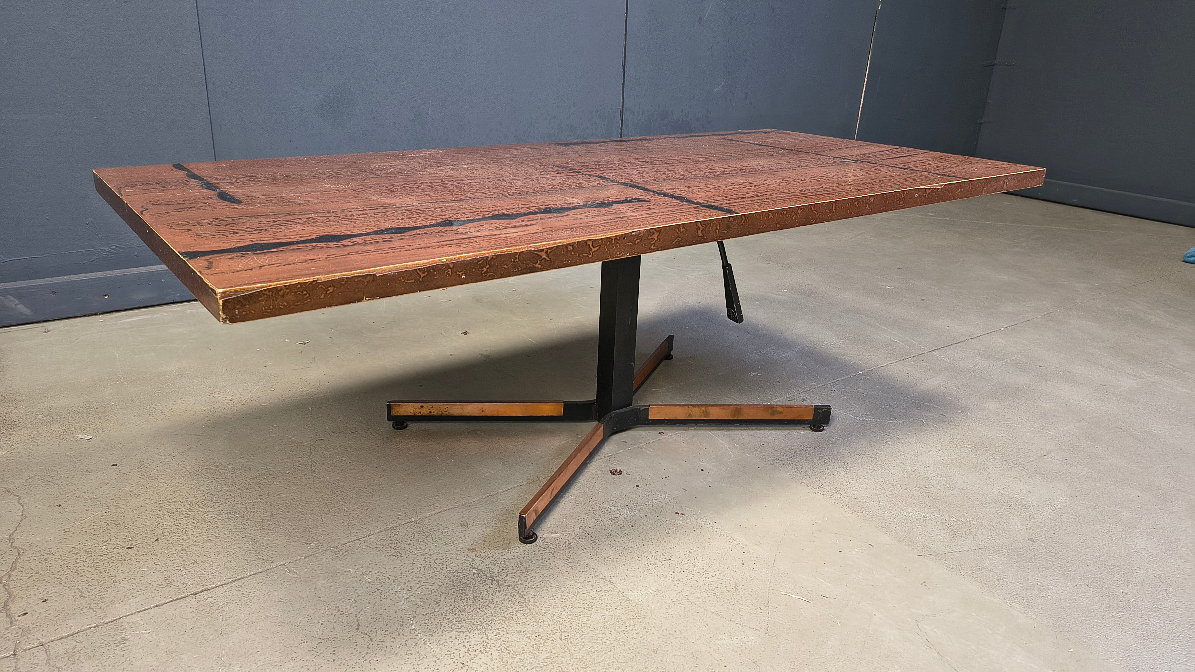 Modernist copper coffee table adjustable in height, 1960s