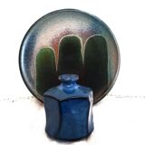 set of 2 blue handmade ceramics/small vase + plate