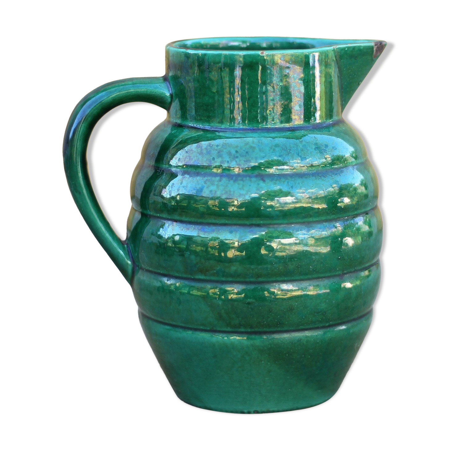 Pitcher St Clément France Lorraine 869, green pitcher, ceramic pitcher