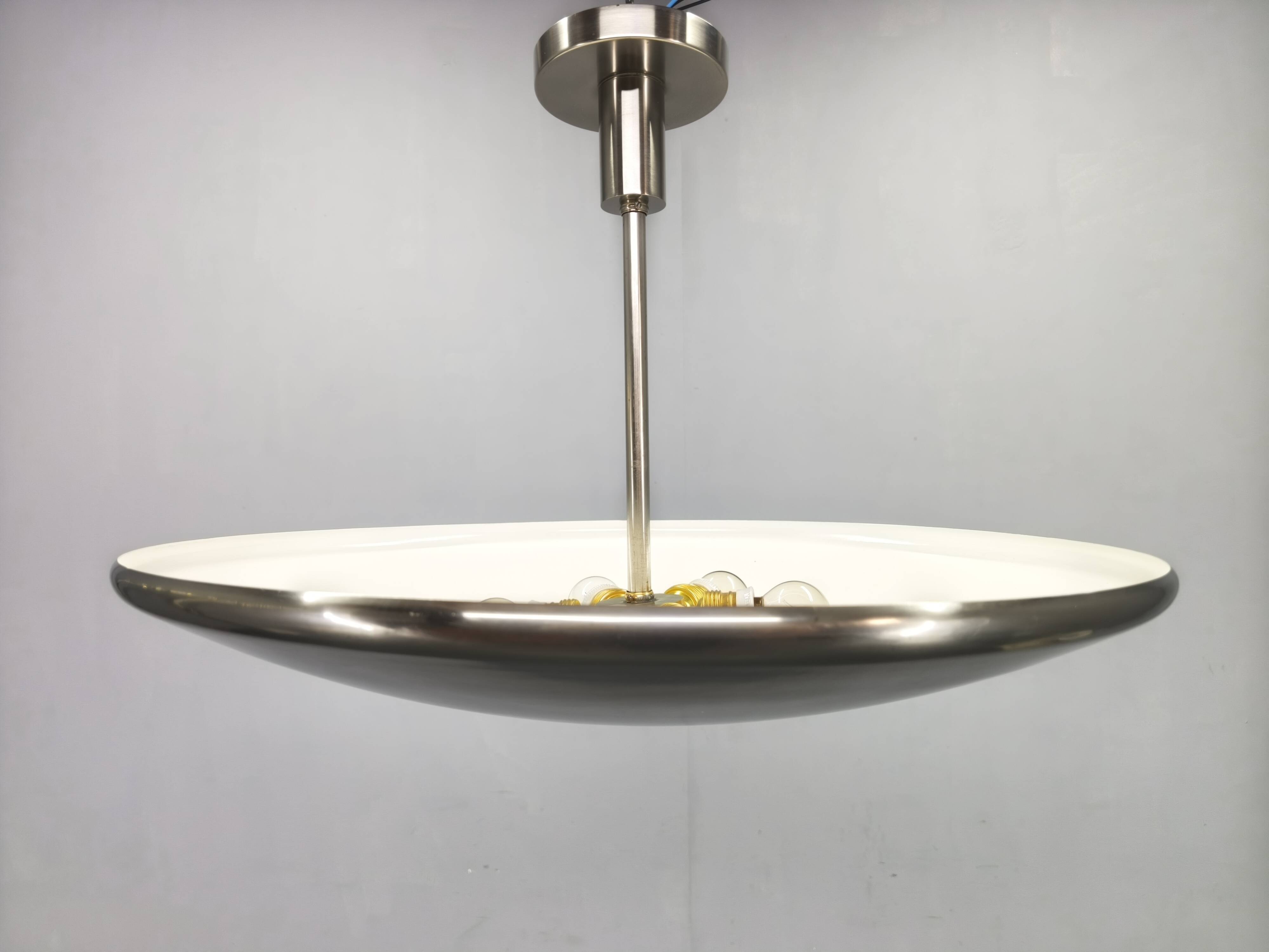 Bauhaus Indirect Ceiling Light, Nickel, Czechoslovakia 1930s