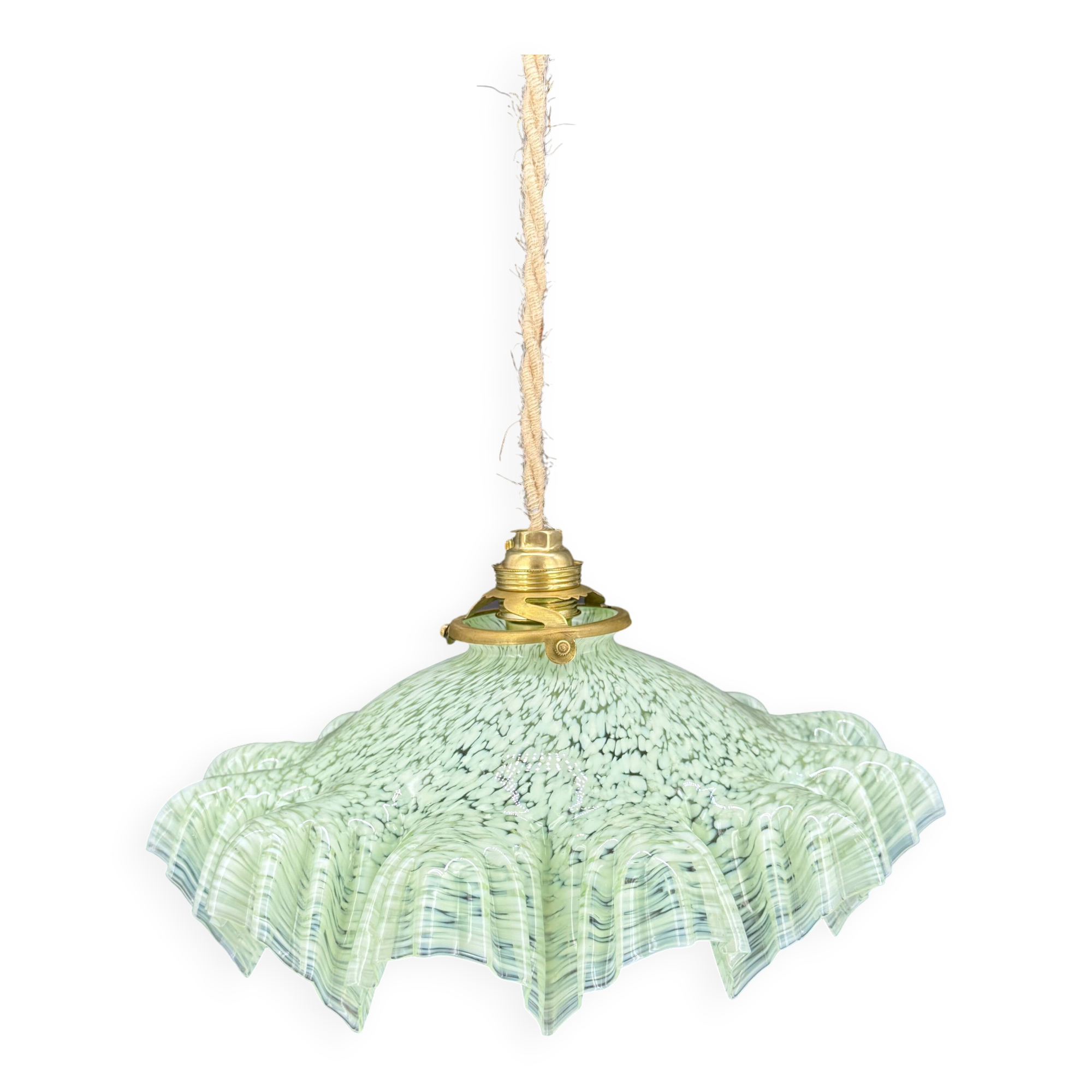 Suspension vintage en verre de Clichy vert – forme drapée