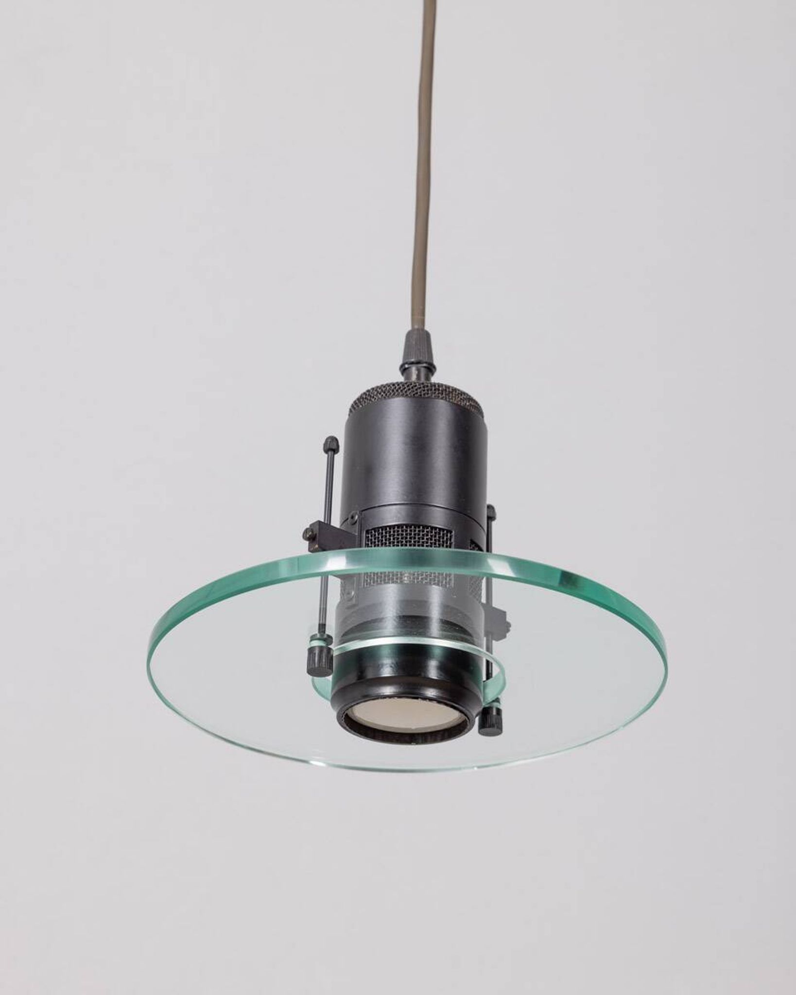 Vintage pendant lamp 80s metal and glass minimalist italian design