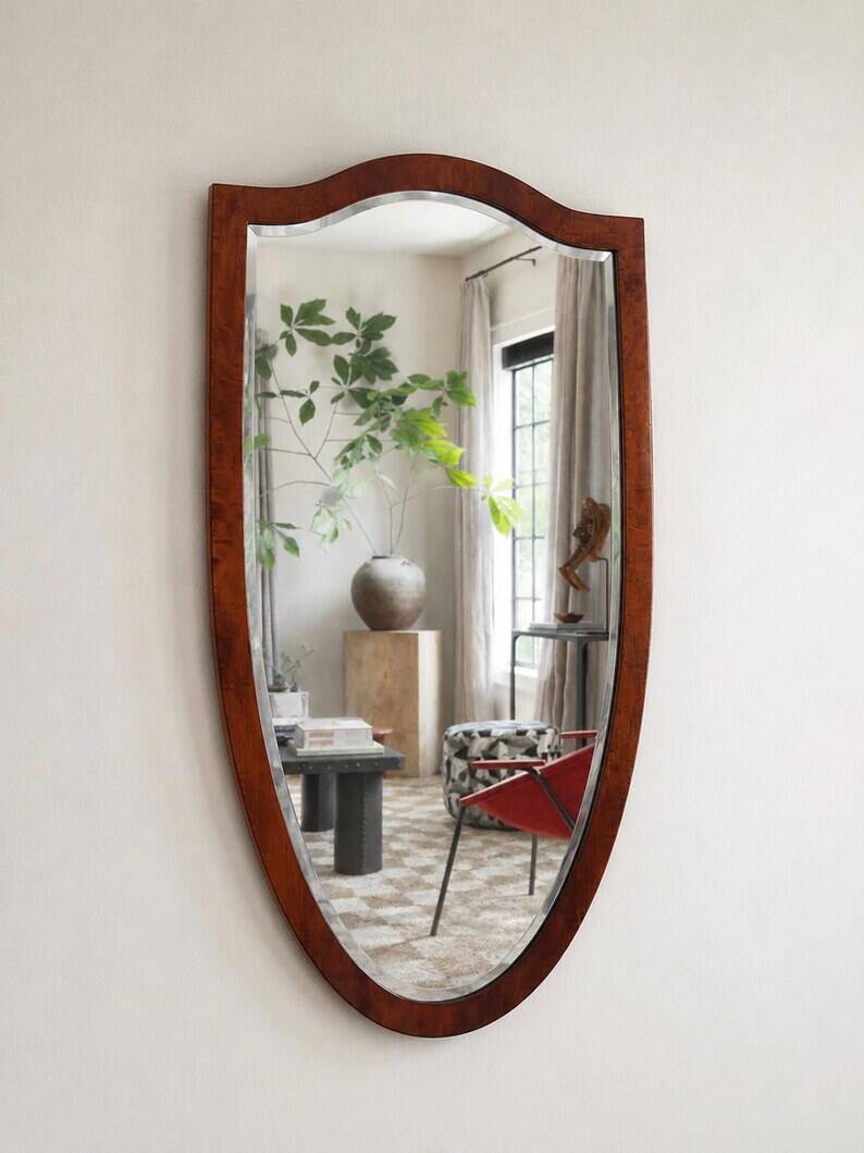 Early Biedermeier Large Antique Pearwood Shield Wall Mirror, Vienna, 1820s