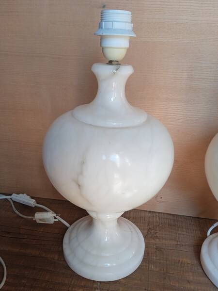 2 pieds de lampe balustre en albâtre, 1970