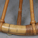 Armchair With bamboo stool covered with a cushion in suede fabrics from 1960s