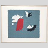 Three birds in a blue sky