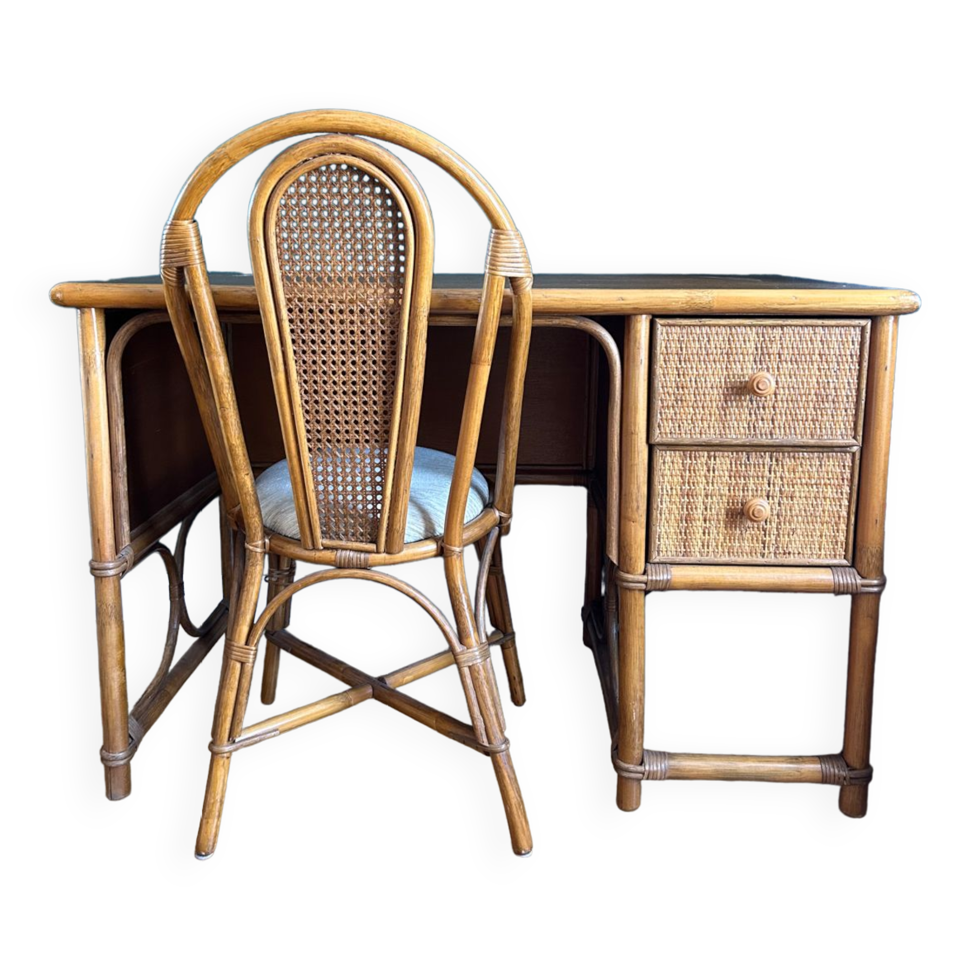 Rattan and wicker desk and chair 1960