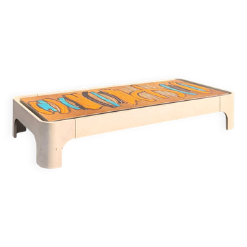 Table basse céramique et bois, 1970