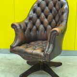 Brown leather chesterfield directors armchair