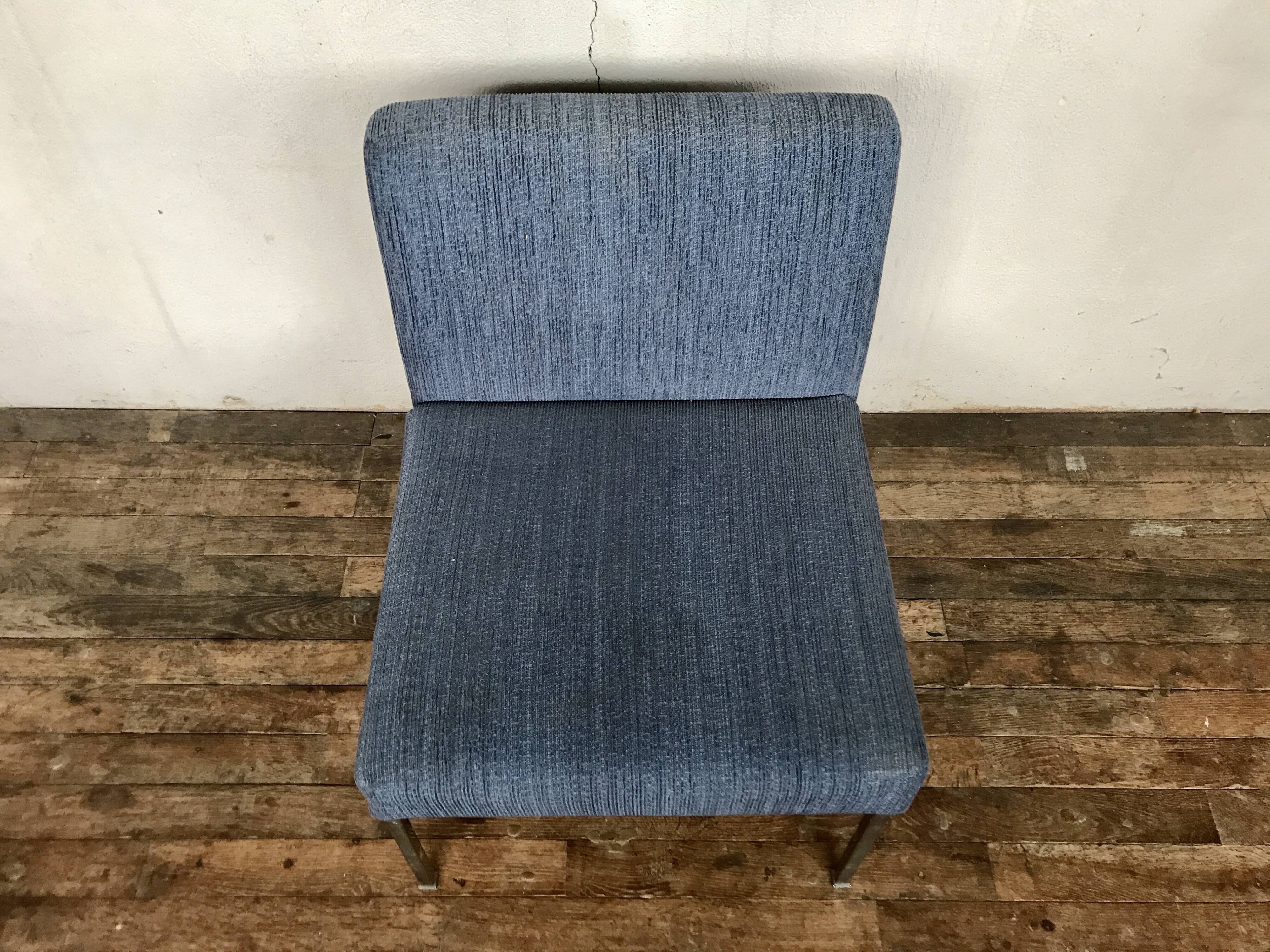 Chrome foot heated chair and vintage blue fabric, 1970