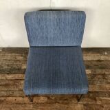 Chrome foot heated chair and vintage blue fabric, 1970