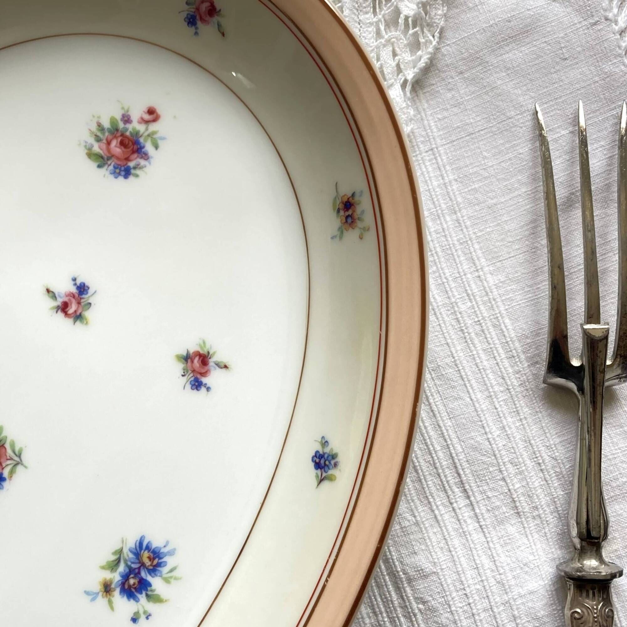 Large Limoges serving dish small flowers and gilding old porcelain Charles Ahrenfeldt