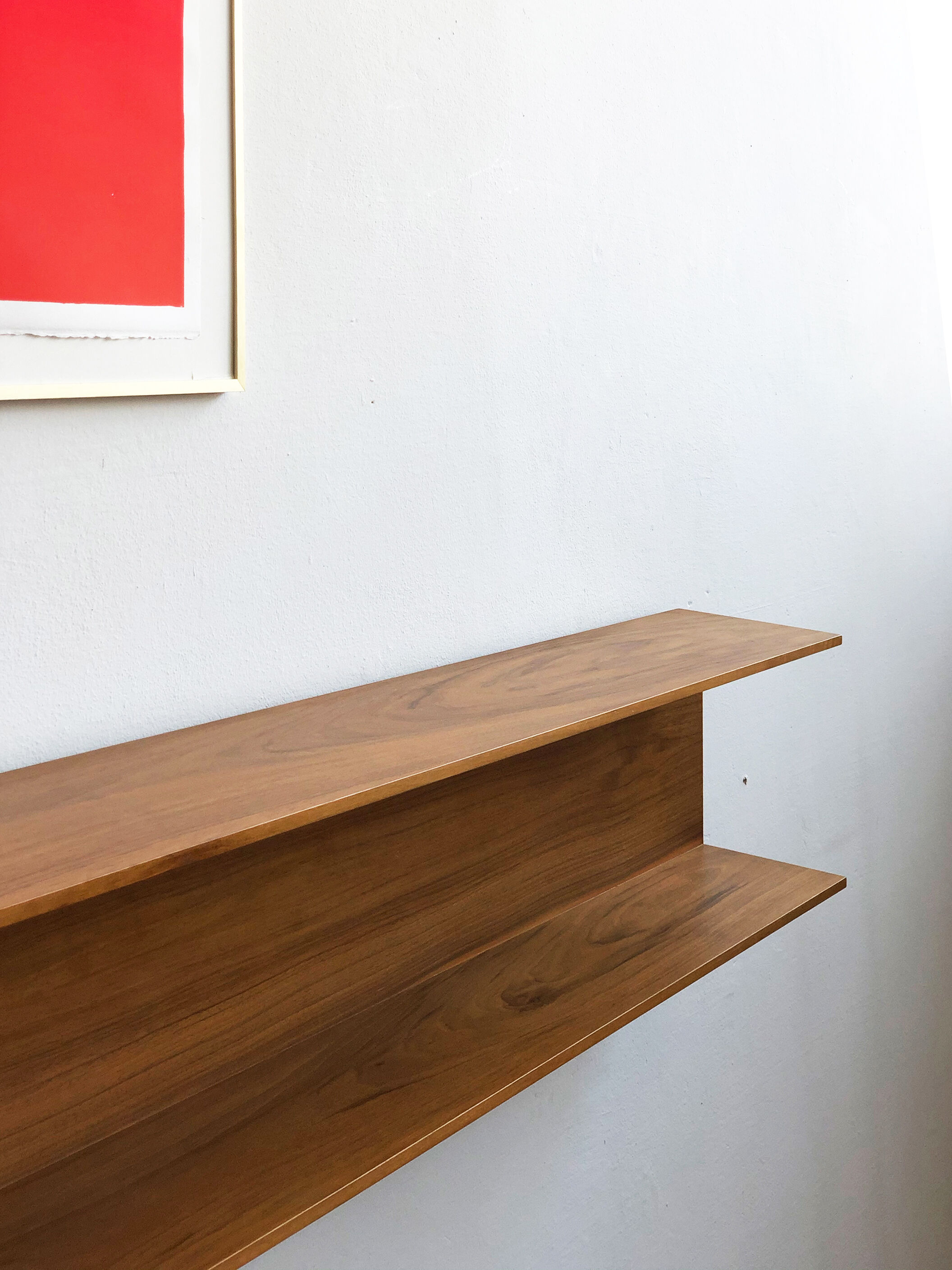 Wooden open wall shelf, 200cm, designed by Walter Wirz for Wilhelm Renz, Germany