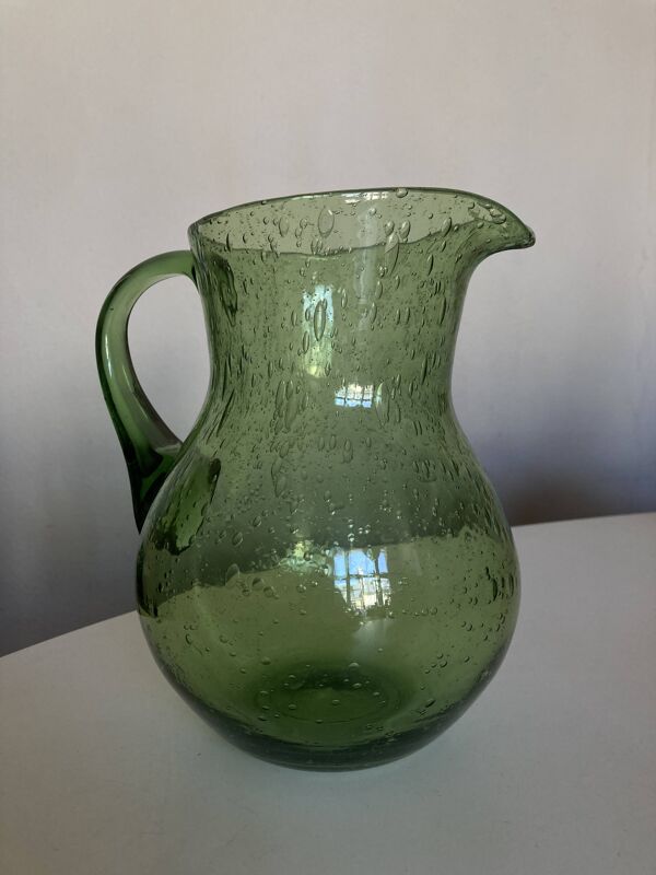 Pichet 1960 en verre bullé Biot vert 1,5L