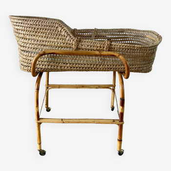 Wicker and bamboo crib 1930s 1940s