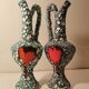 Rare paire de vases anciens barbotine de vallauris style fat lava terre de lave. tons vert turquoise
