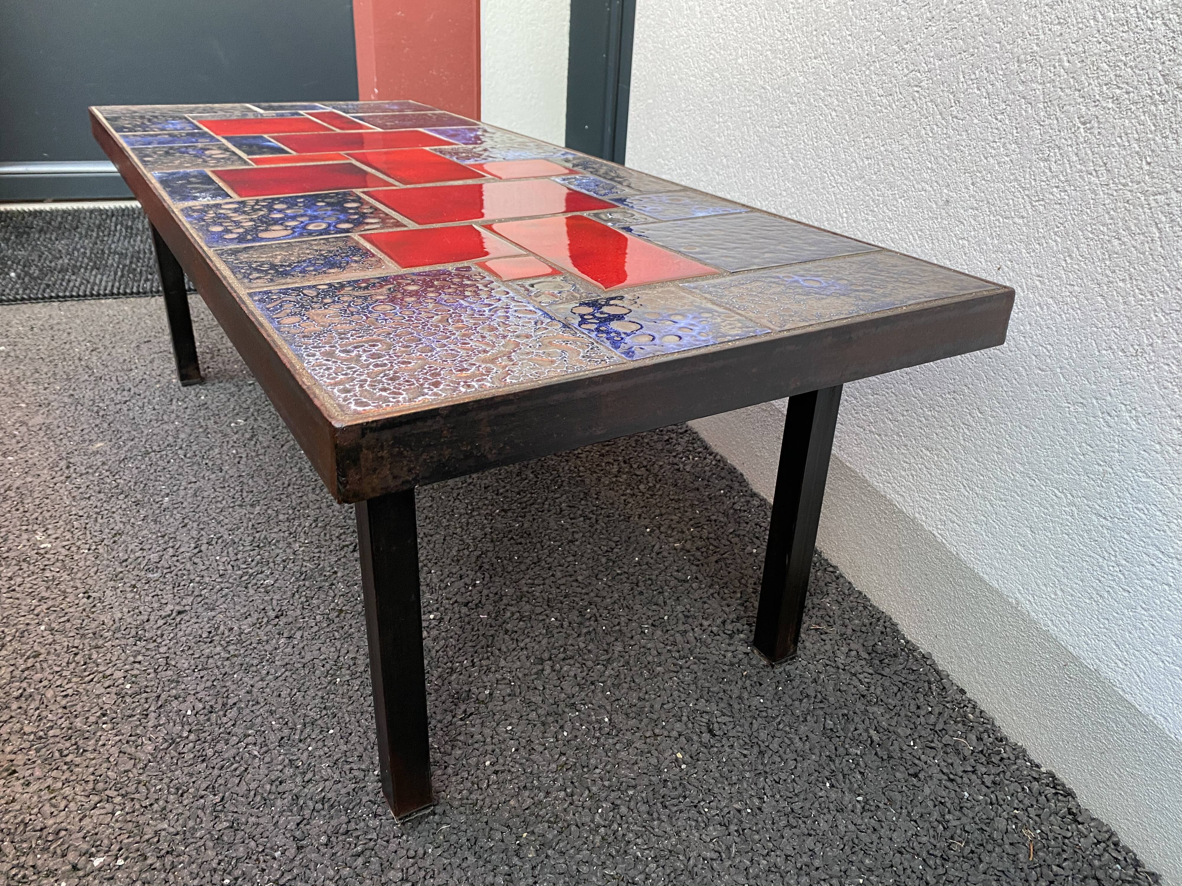 Ceramic Carreaux coffee table De Lava enamelled 50-60 years
