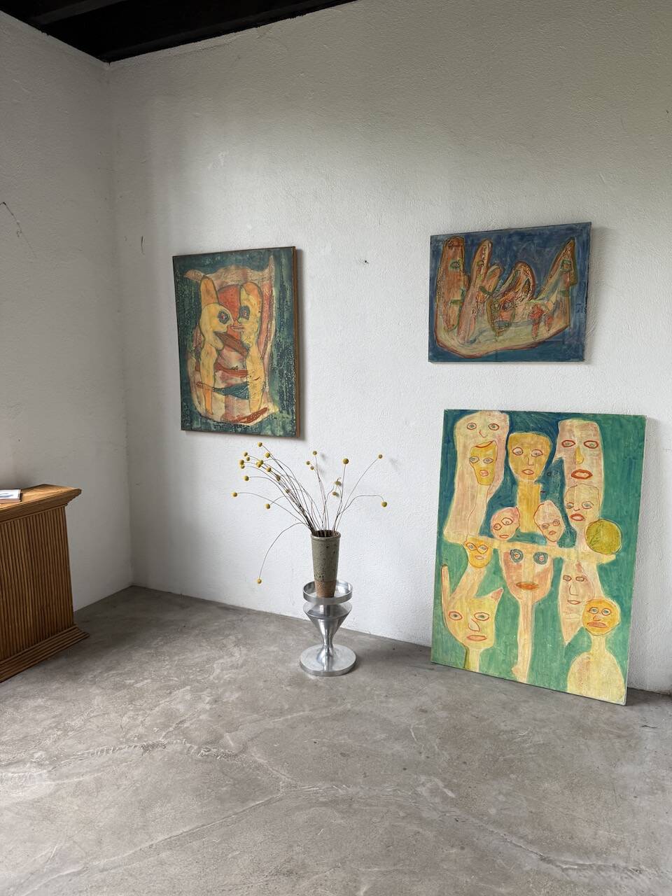 Brushed stainless steel console pedestal 1970