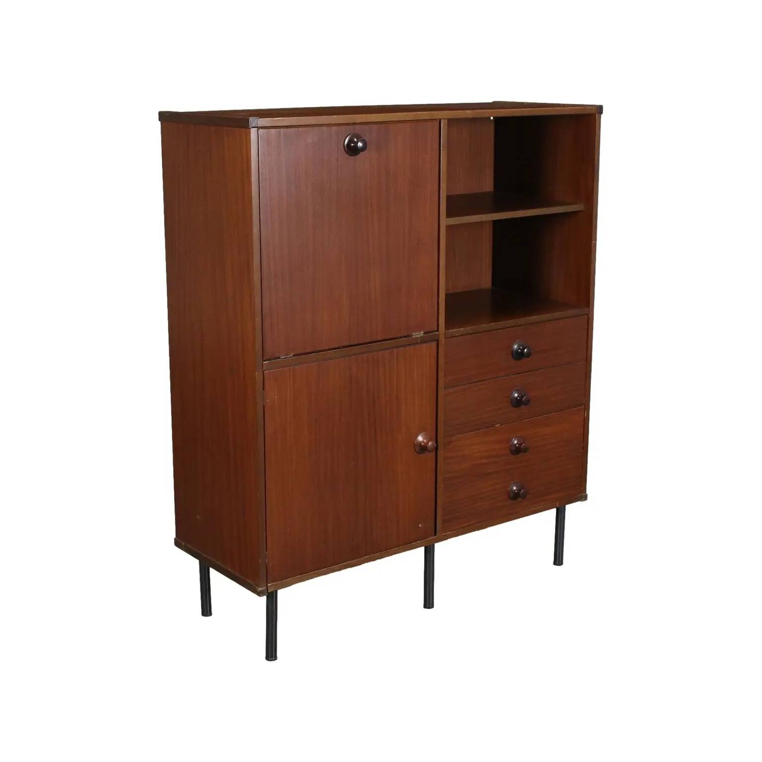 High metal cabinet with mahogany veneer, Italy 1960s