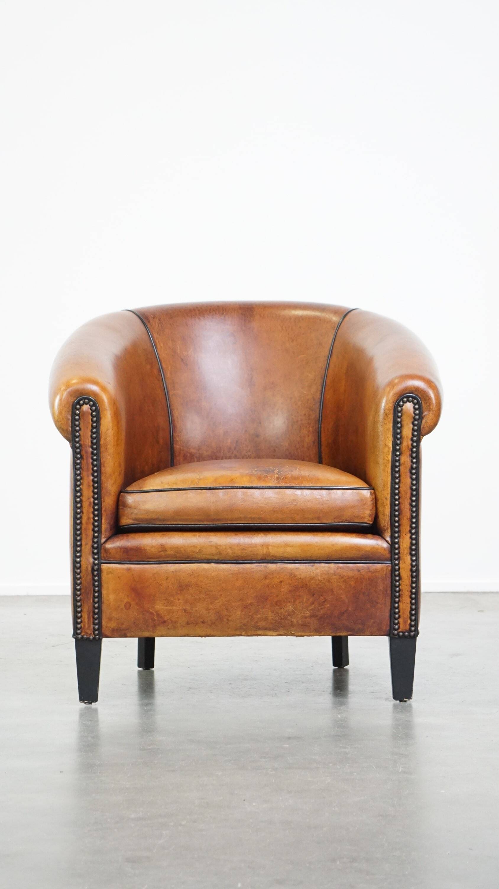 Fauteuil club vintage en cuir de mouton