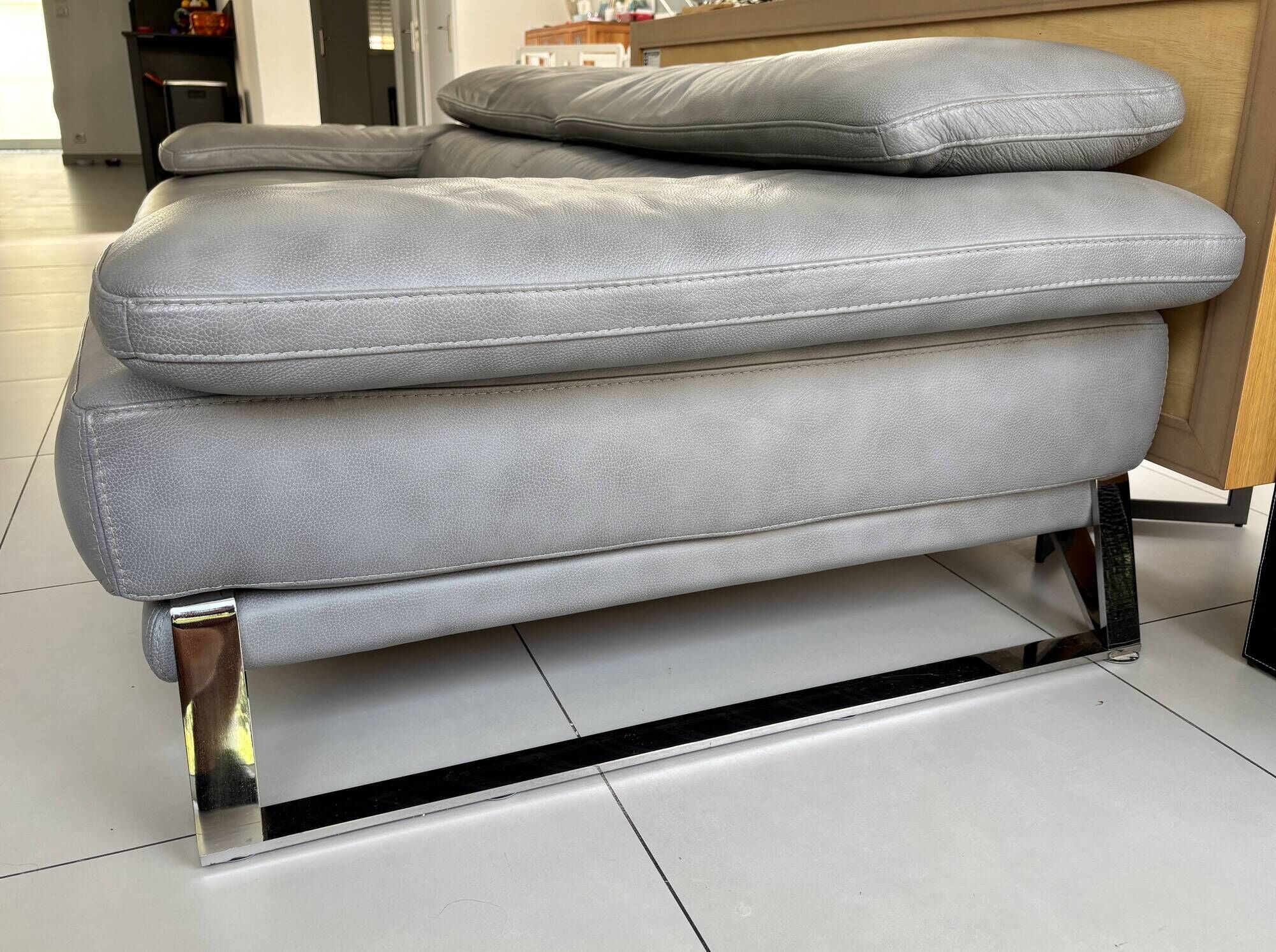 Roche bobois canapé digital - grey leather - 3 seats - 238 cm