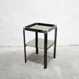 Table d'appoint vintage en métal, laiton et verre