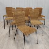 Set of 10 vintage wicker and metal chairs