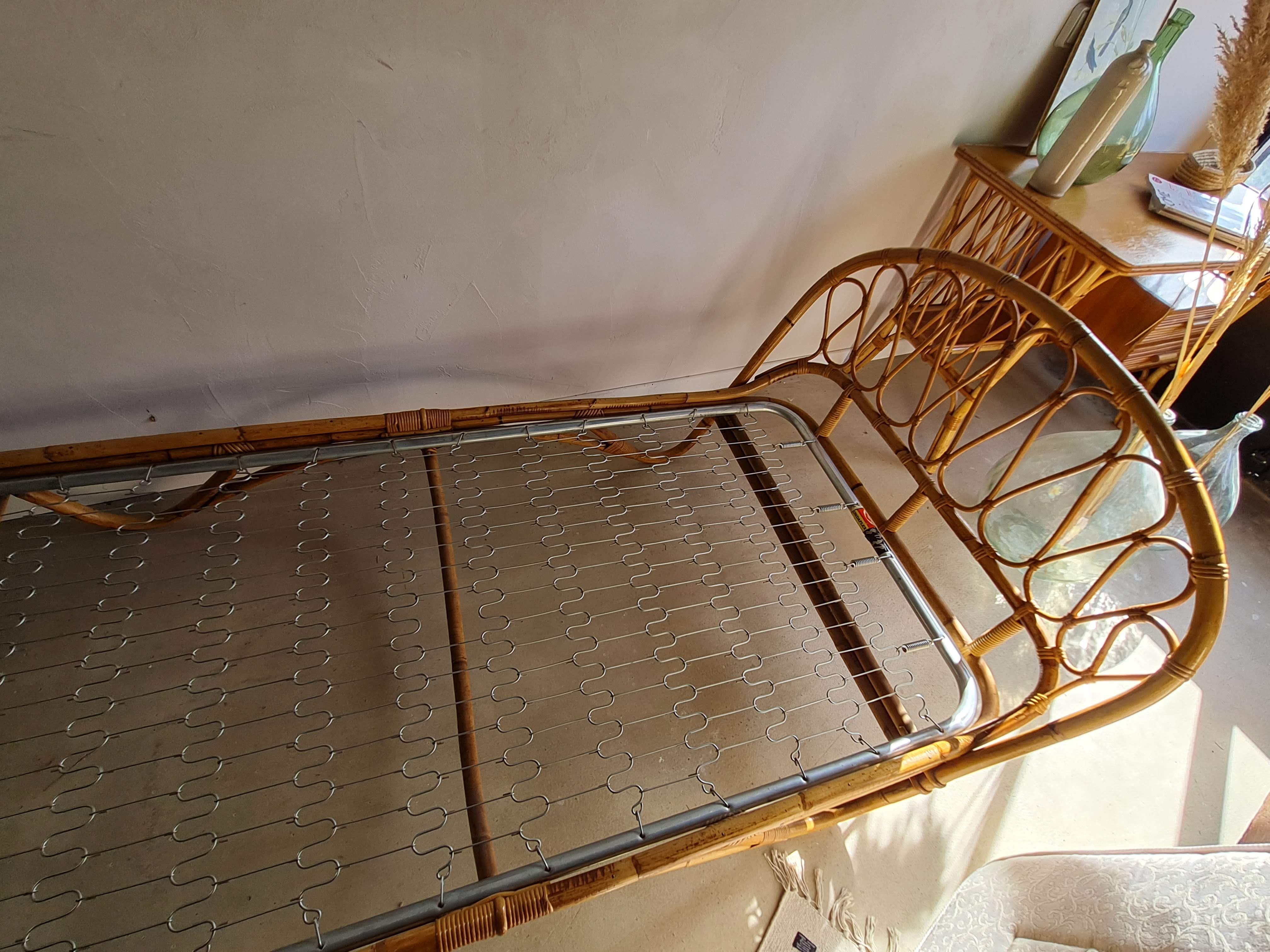 Vintage rattan and wicker bed