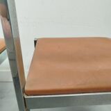 Pair of vintage chrome metal & brown imitation leather chairs (70s)