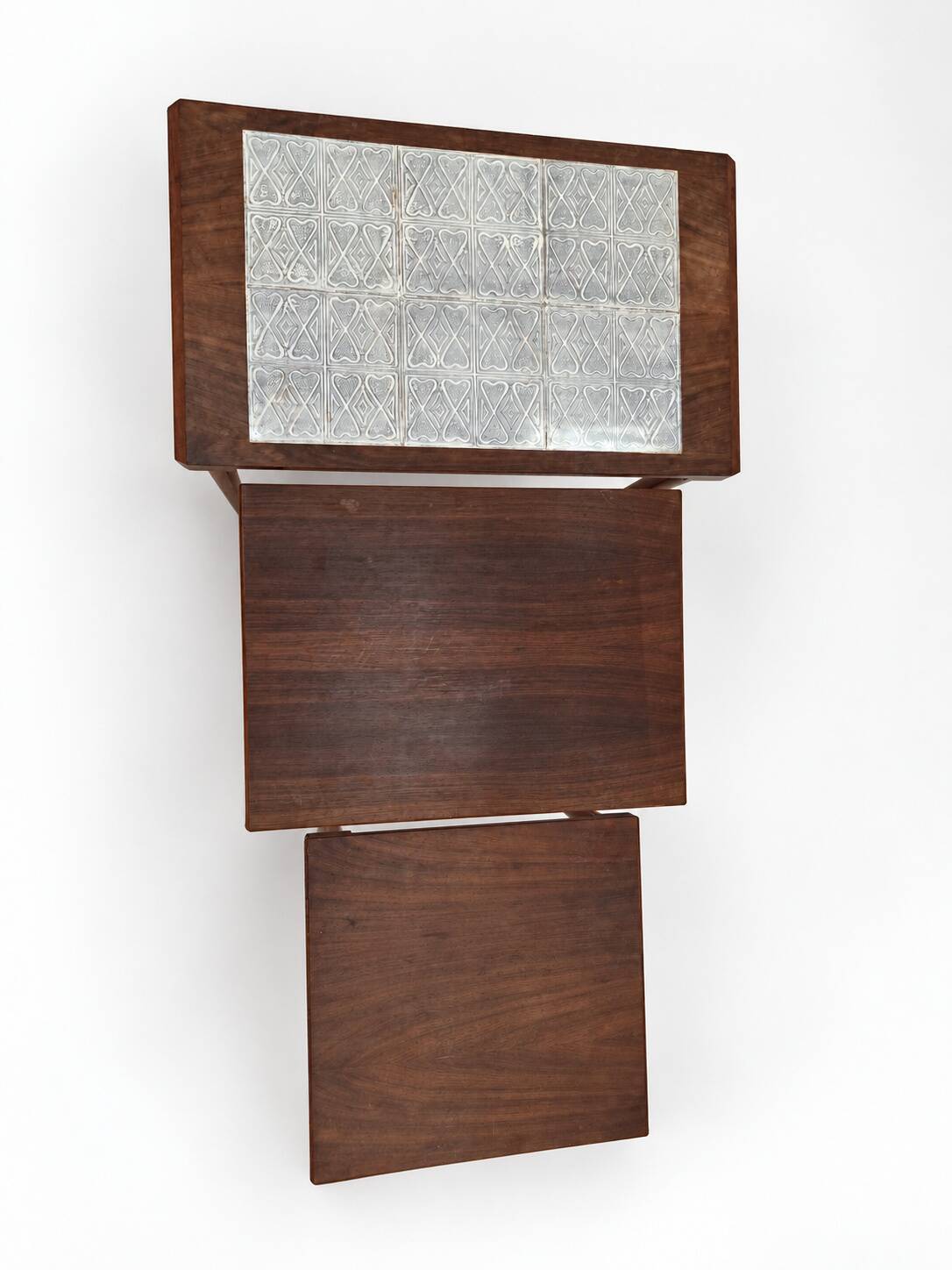 Rosewood nesting tables with ceramic tiles, Denmark, 1960s, set of 3