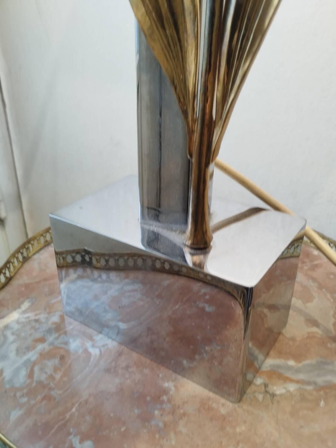 Lampe ancienne vintage métal chromé et bronze doré