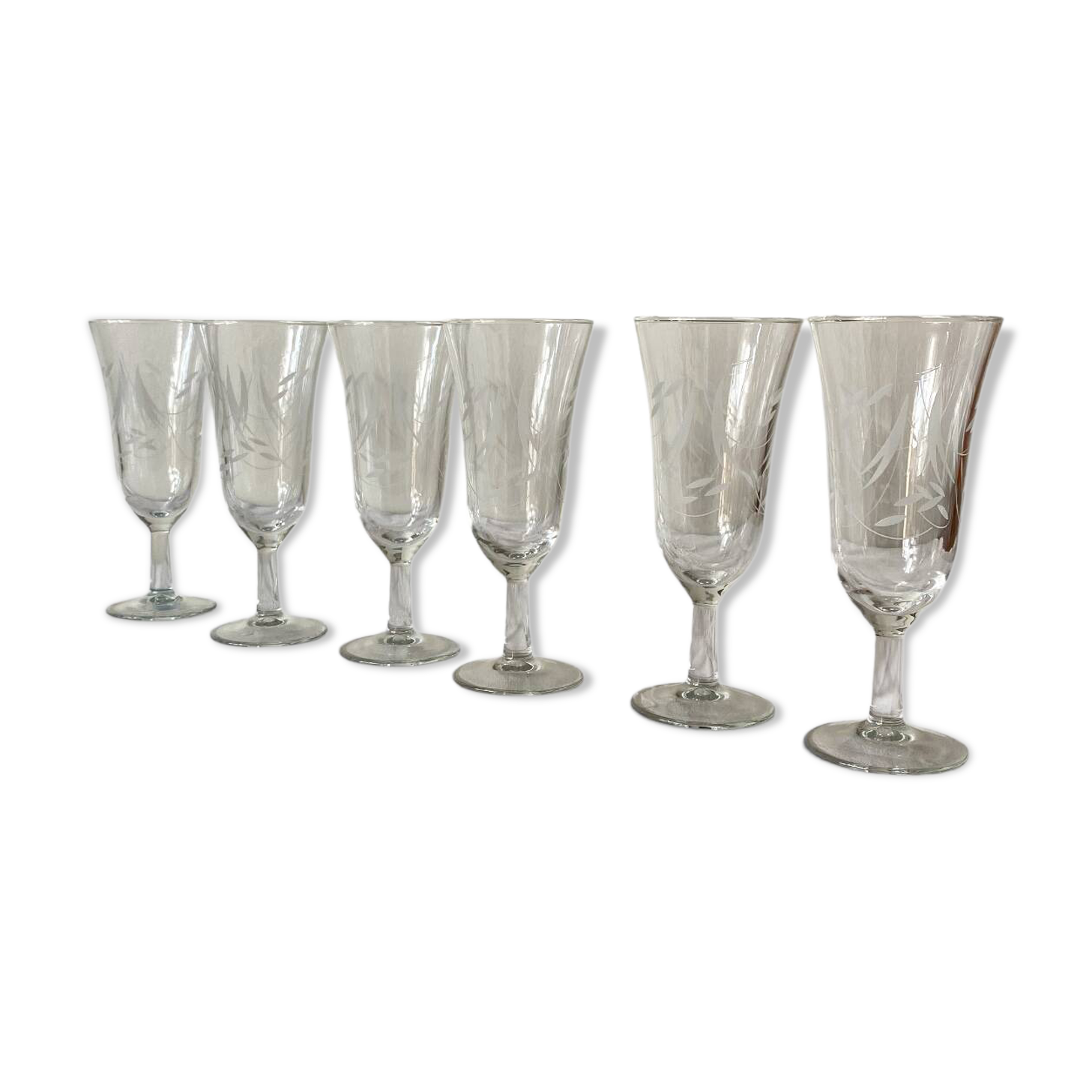 6 engraved antique champagne flutes
