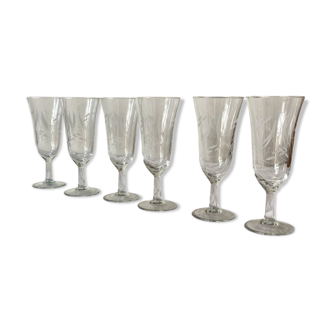 6 engraved antique champagne flutes