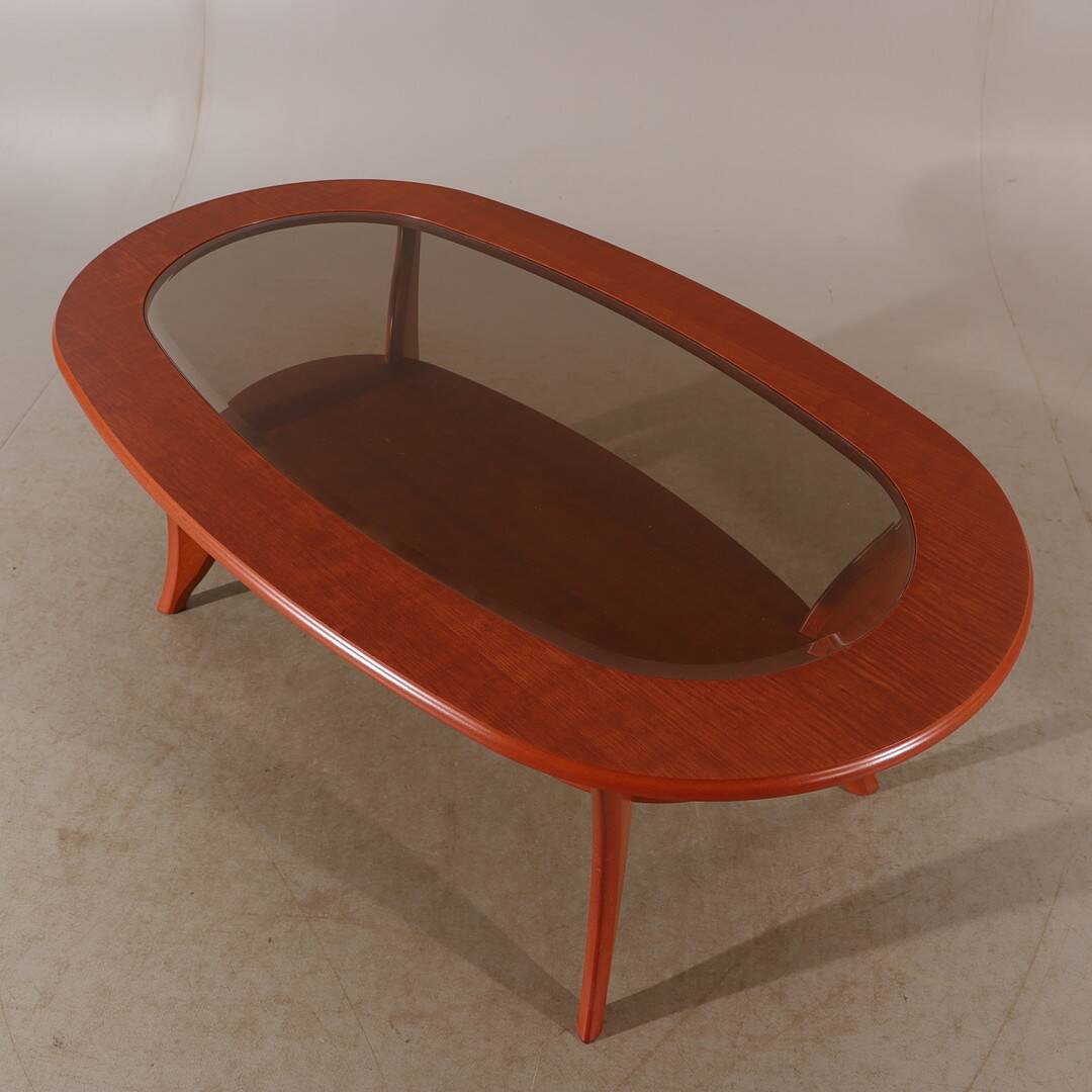 Vintage mahogany coffee table with faceted glass top, 1960s