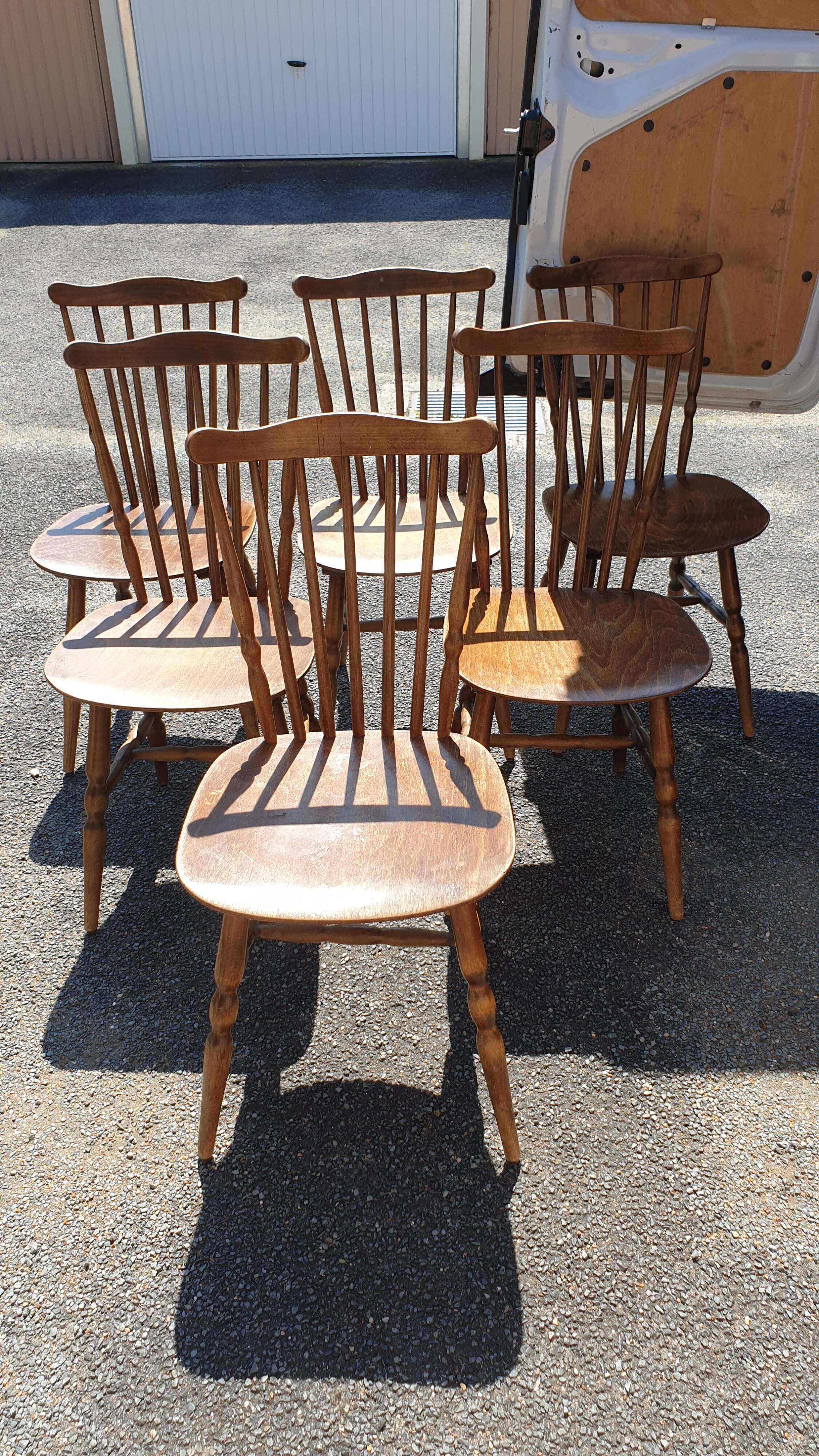6 seventies wood comb chairs