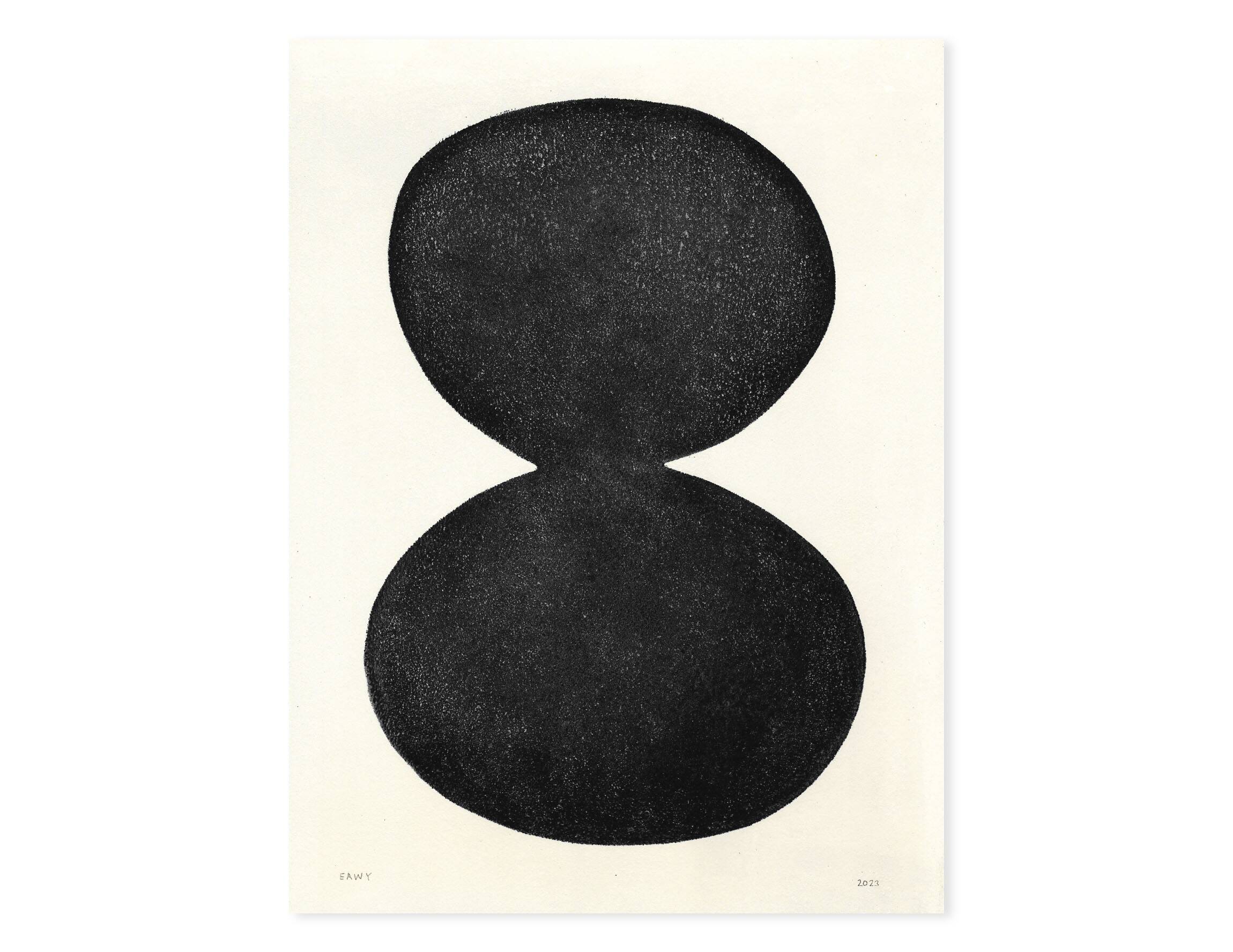 Ensemble de 7 peintures noires encadrées signées Eawy
