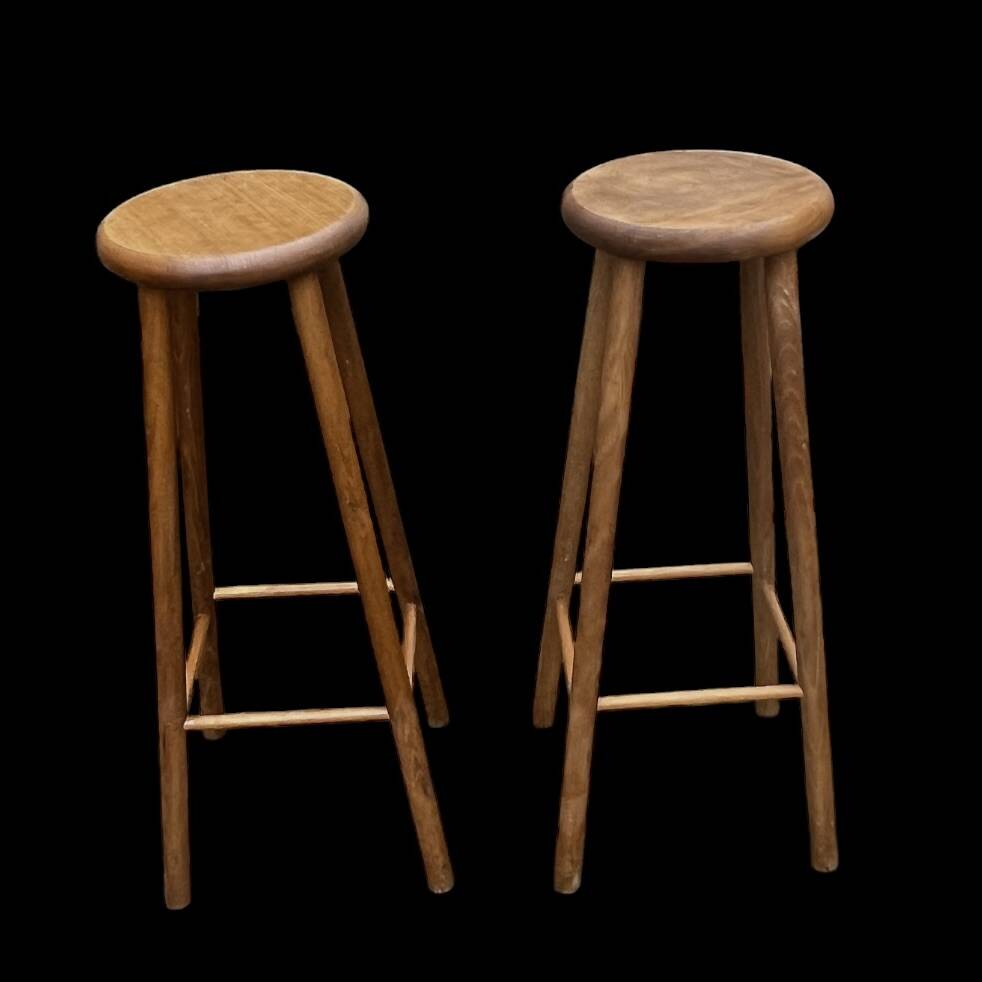 Pair of antique solid wood bar stools – rustic/bistro style