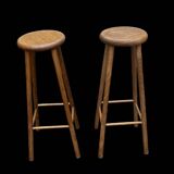 Pair of antique solid wood bar stools – rustic/bistro style