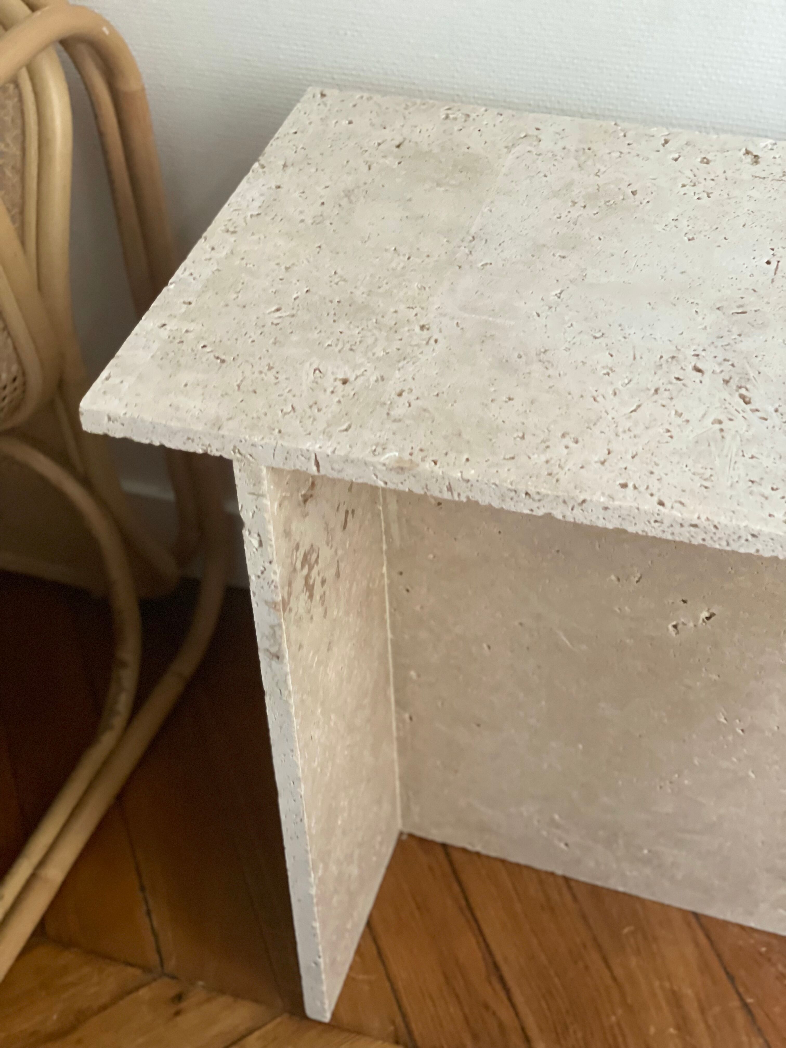 Minimalist travertine stone side table
