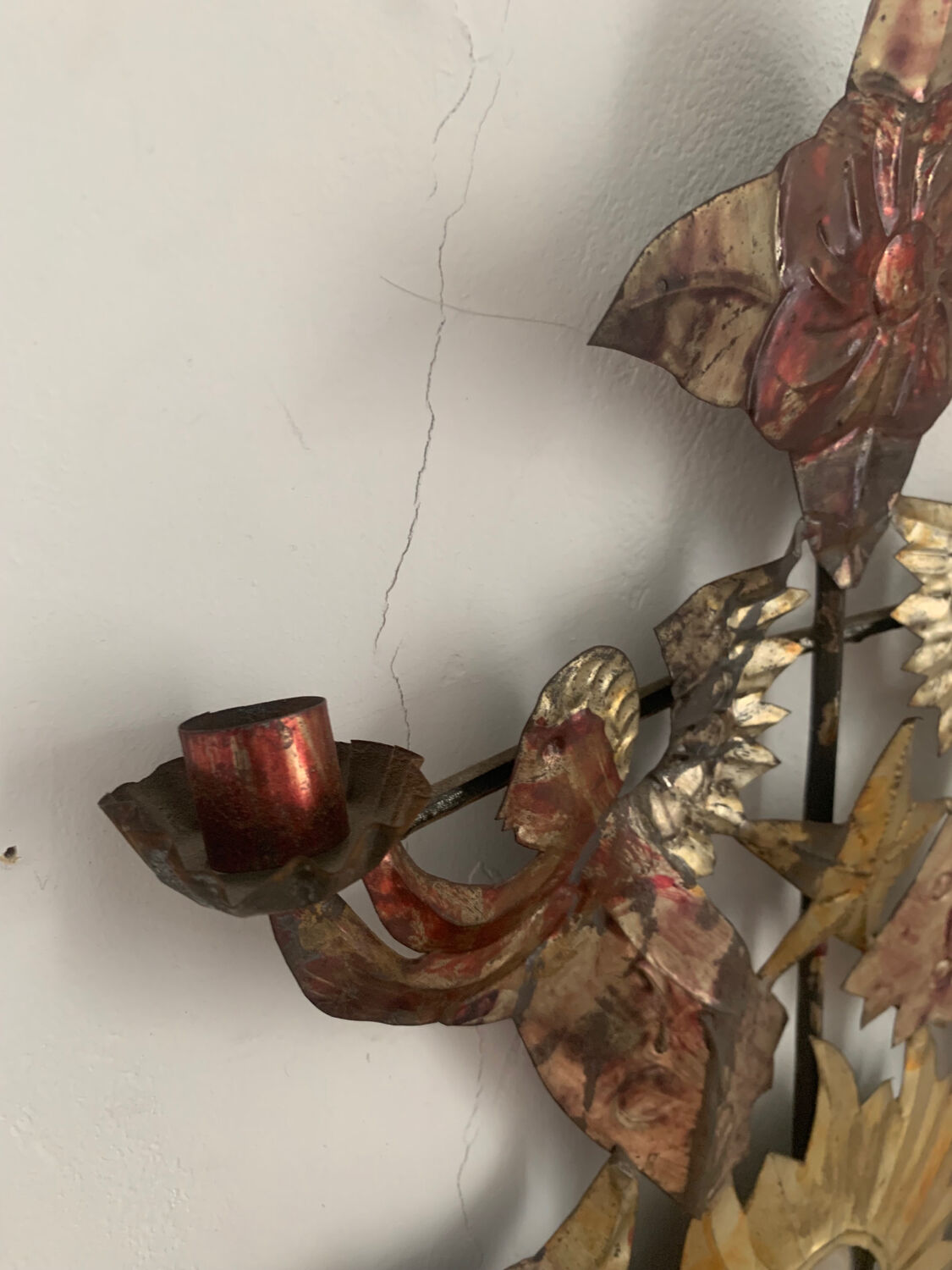 Antique wall candle holder, folk art