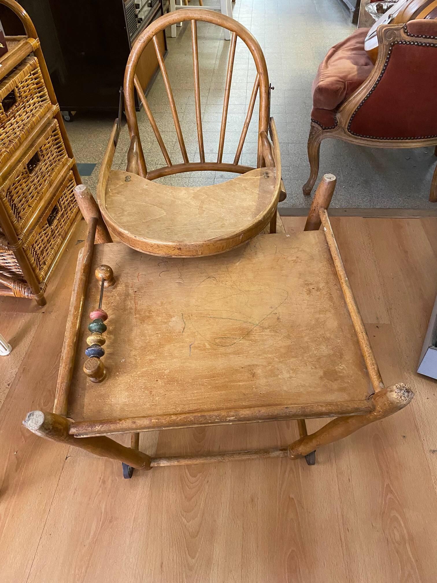 Baby high chair early 20th century thonet style curved wood and cane et you