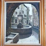 Oil on canvas Lainas Fontaine Saint Paul de Vence signed framed 72 X 62