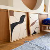 Beige, black, brown diptych design panels.