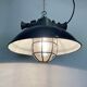 Black Enamel and Cast Iron Industrial Cage Pendant Light, 1950s