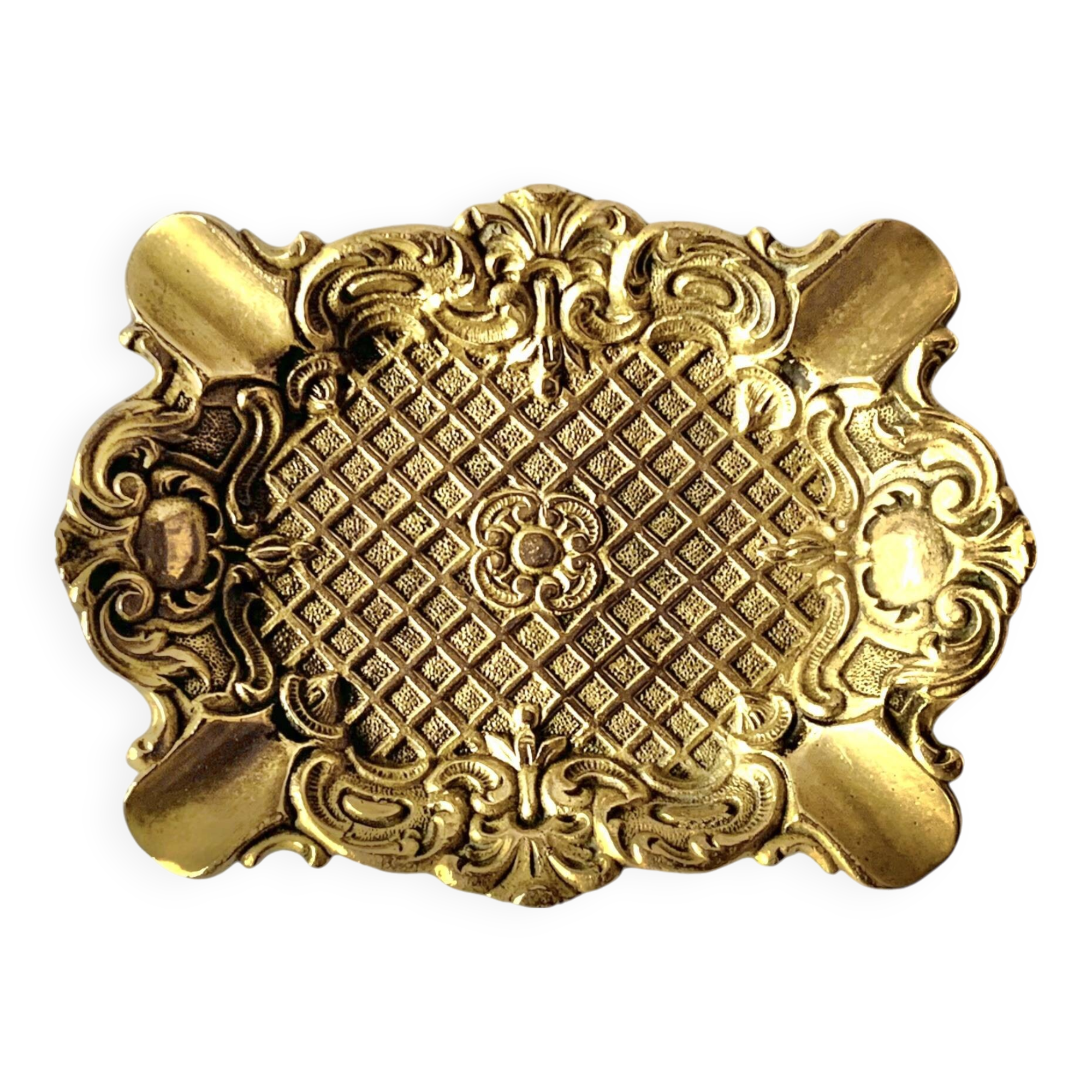Neo-Baroque brass ashtray stamped DL number 6 registered