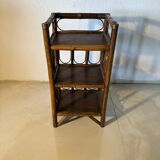 Vintage rattan and dark wood three-tier shelf