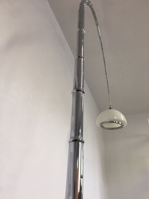 Vintage lamppost arc bamboo chrome and opaline 1970