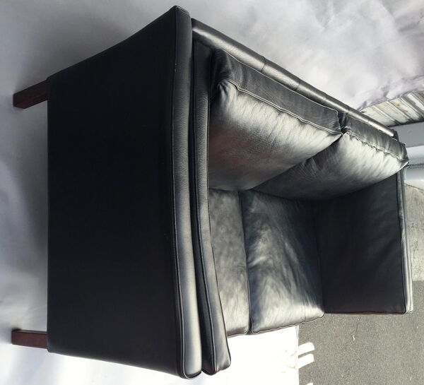 Canapé scandinave en cuir noir, années 70